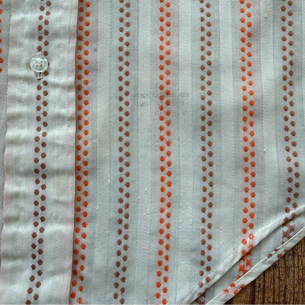 Vintage 60s 70s Semi Sheer Dagger Collar S/S Striped Button Down ~ Size Medium - Picture 9 of 9